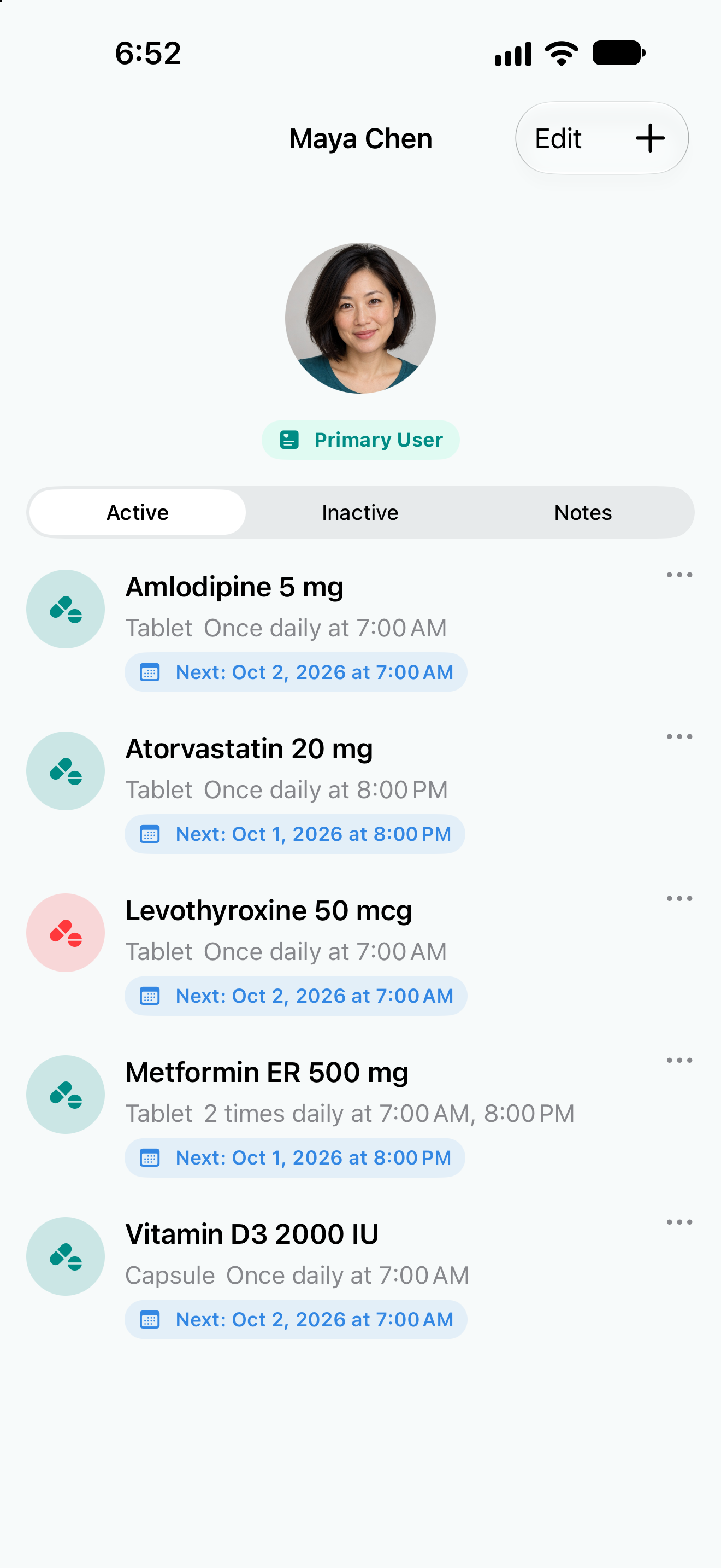 Medication Warrior fictional family profile with emergency and medication information