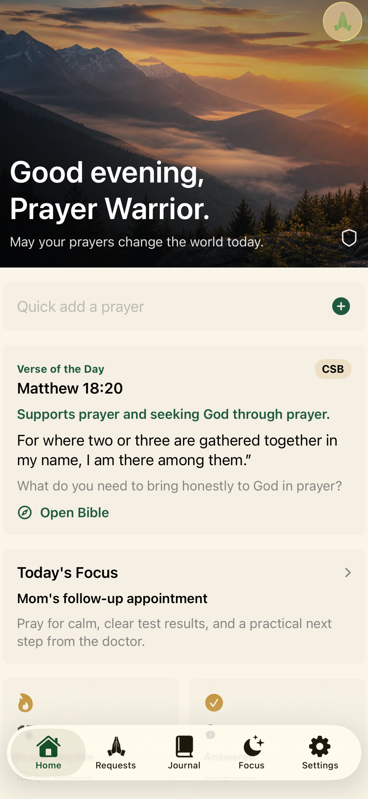 Prayer Warrior Journal dashboard screenshot