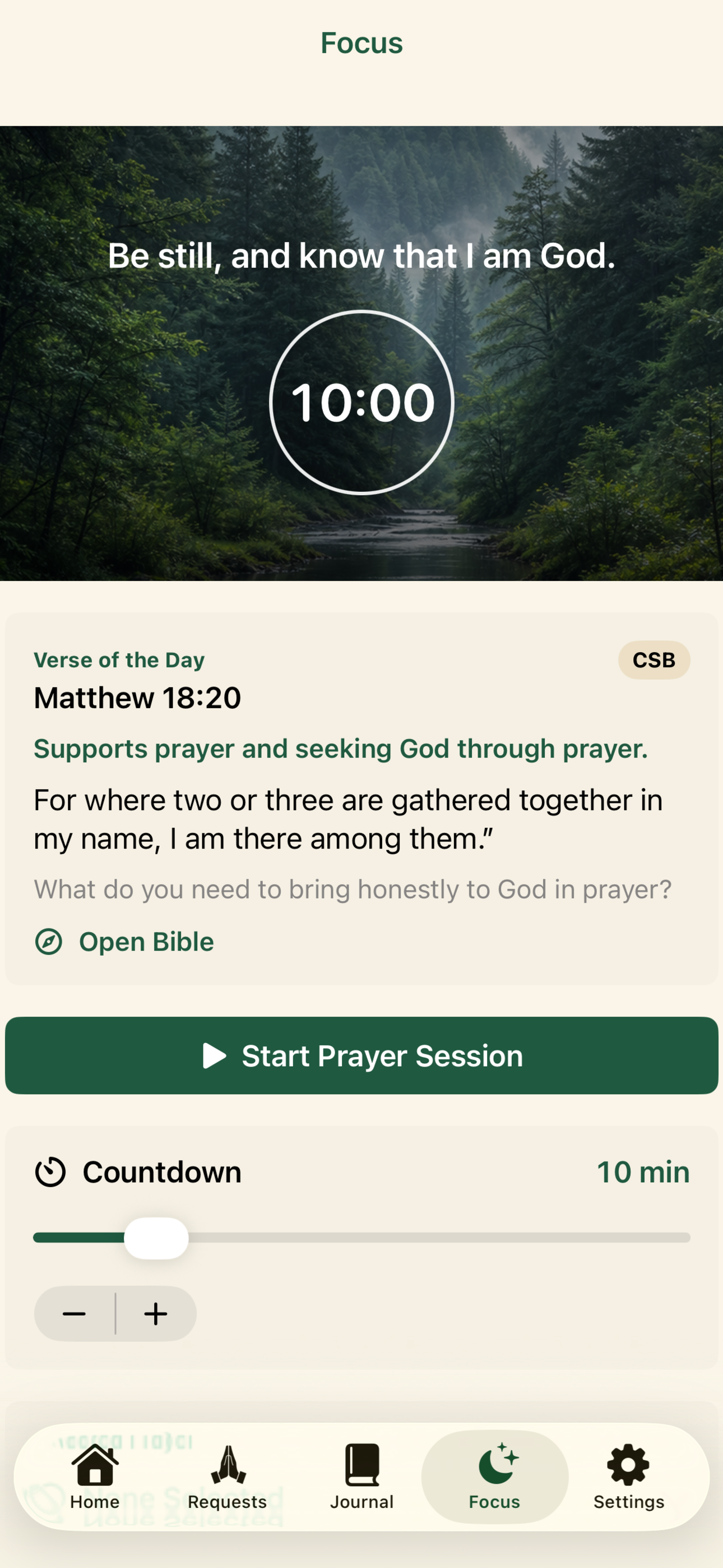 Prayer Warrior Journal focus mode screenshot