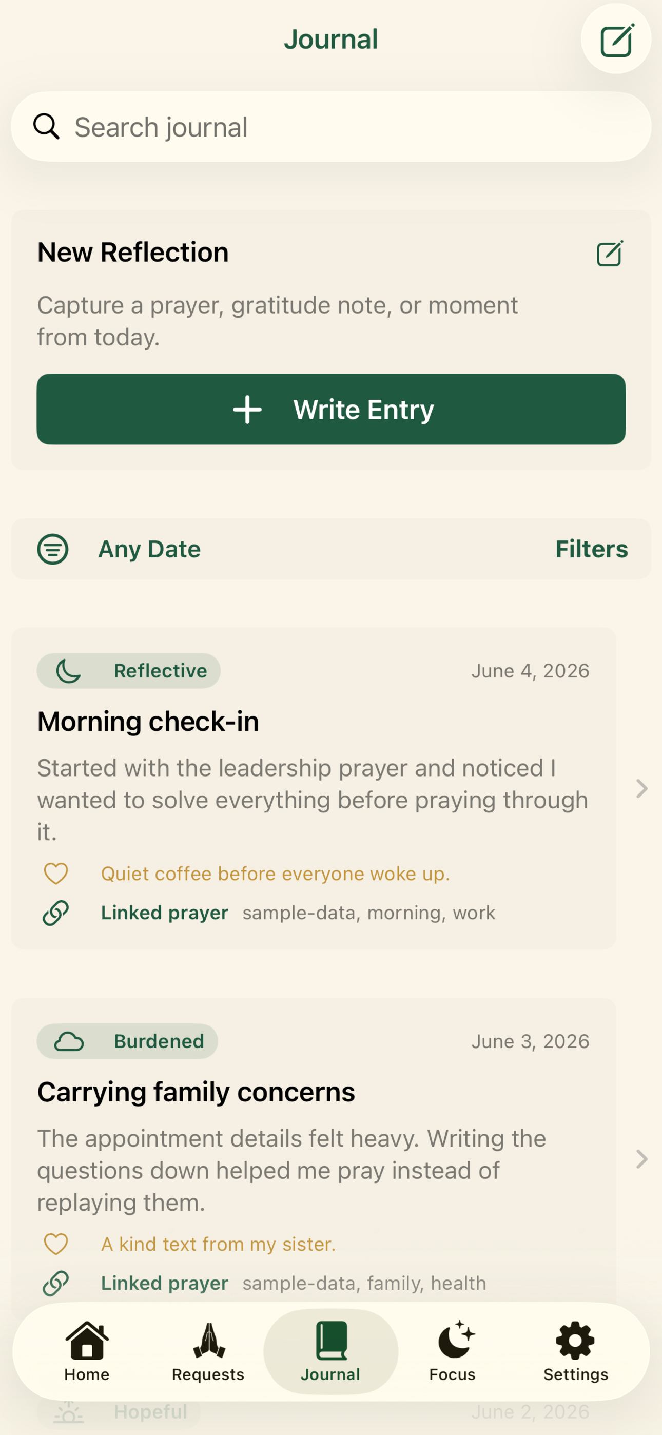 Prayer Warrior Journal entry screenshot