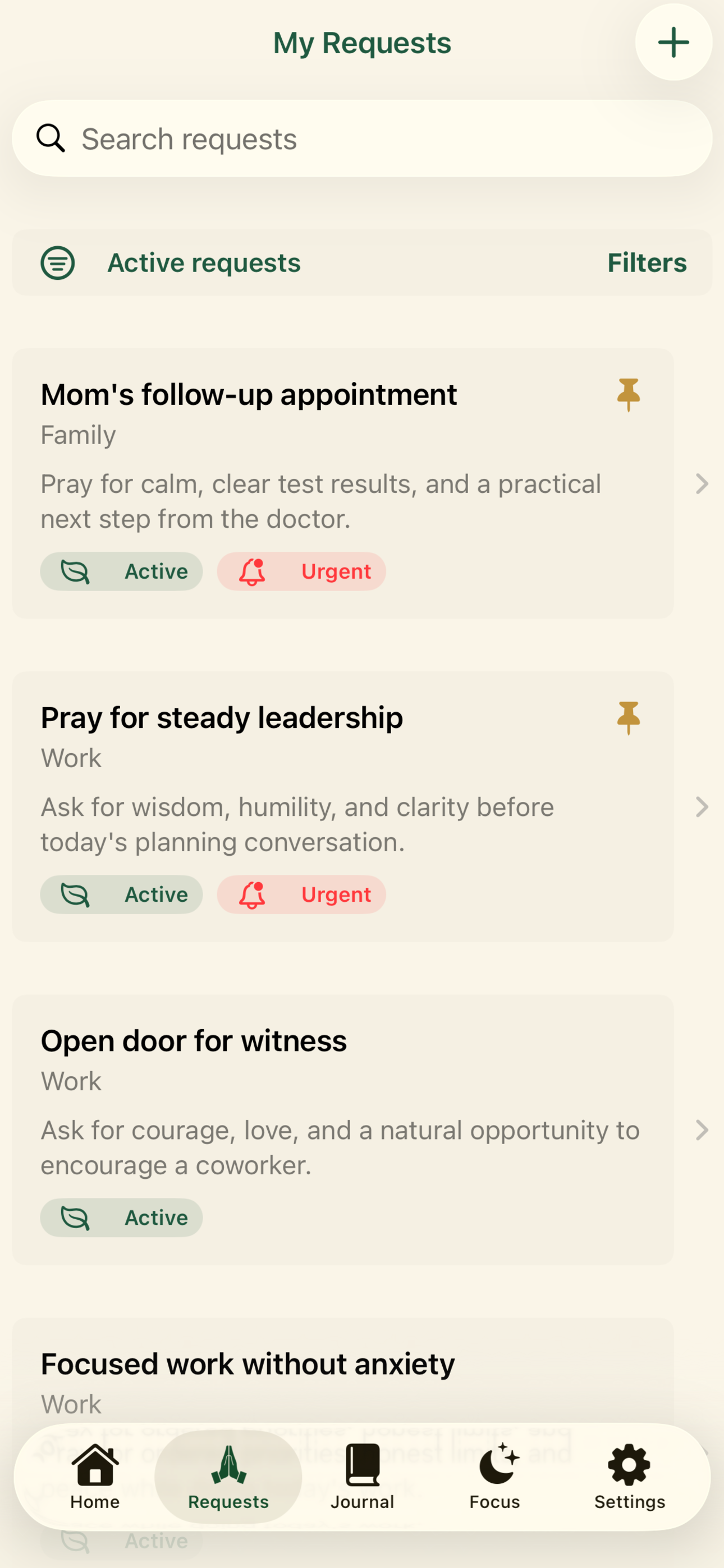 Prayer Warrior Journal prayer requests screenshot