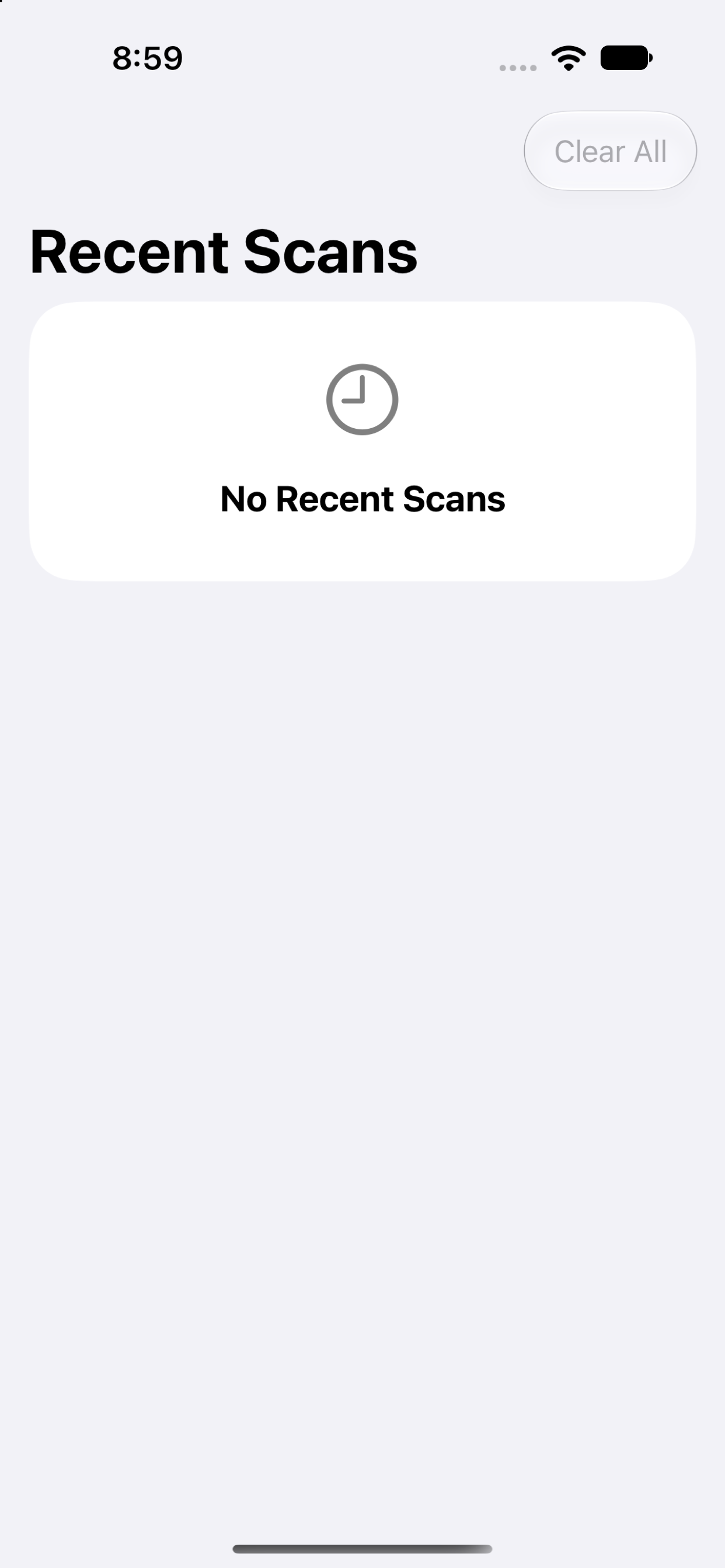 Scan Warrior Recent Scans screen