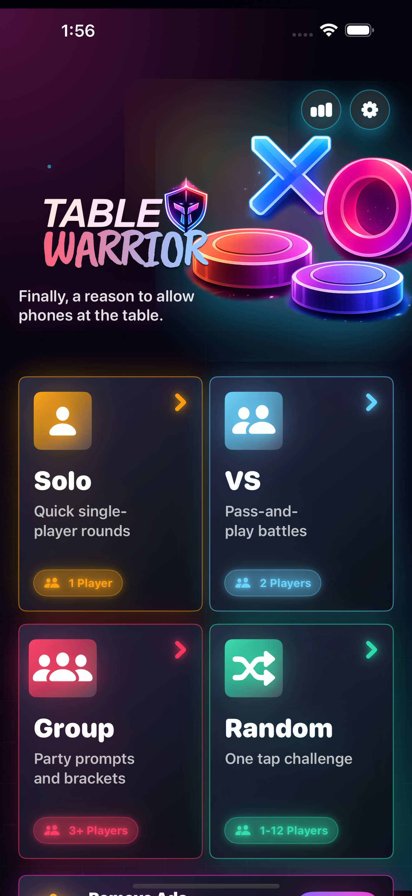Table Warrior home screen.