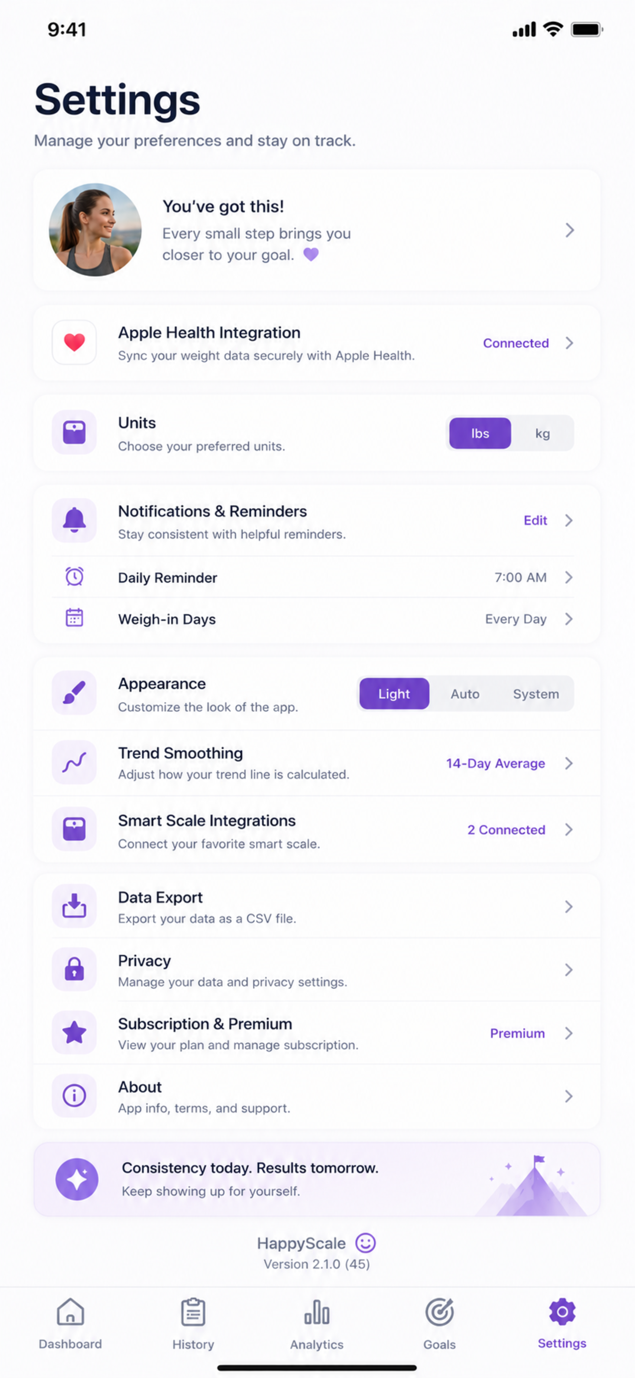 Weight Warrior settings screenshot
